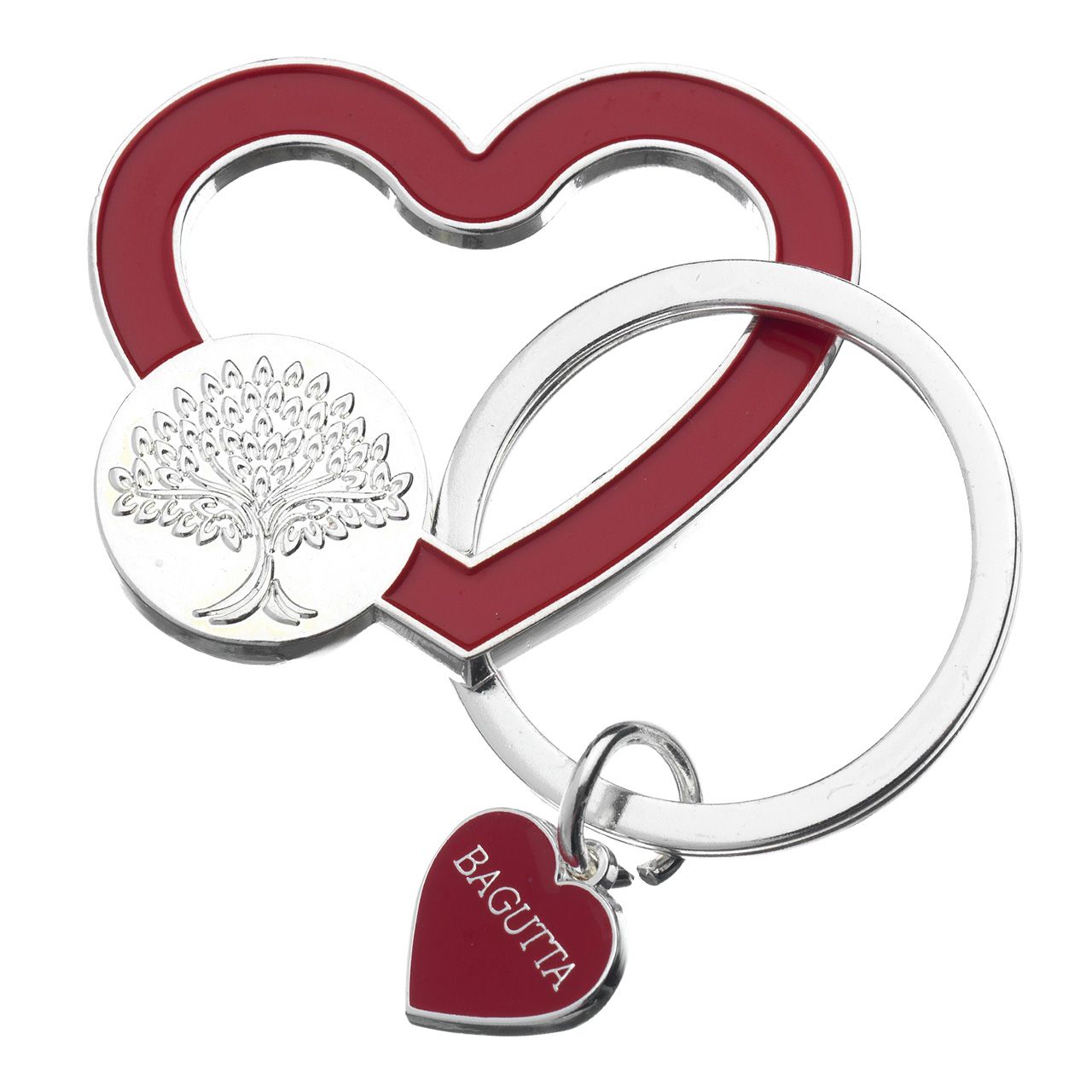 PORTACHIAVI SILVER PLATED CUORE SMALTATO ROSSO E ALBERO